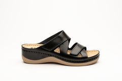 Laura by LEON– Women’s Leather Sandal- Comfort Slide Slip-on with Velcro Straps - Leon Footwear