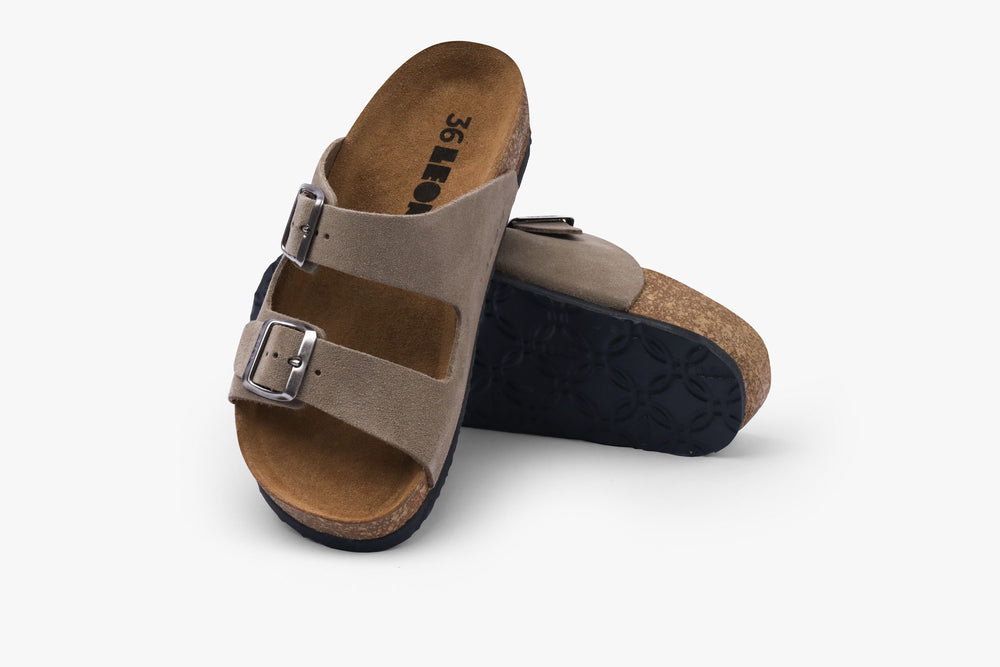 Anna by LEON- Women’s Leather Sandal– Chic Everyday Slip-On Shoes with Cork Style Footbed - LEON Footwear USA