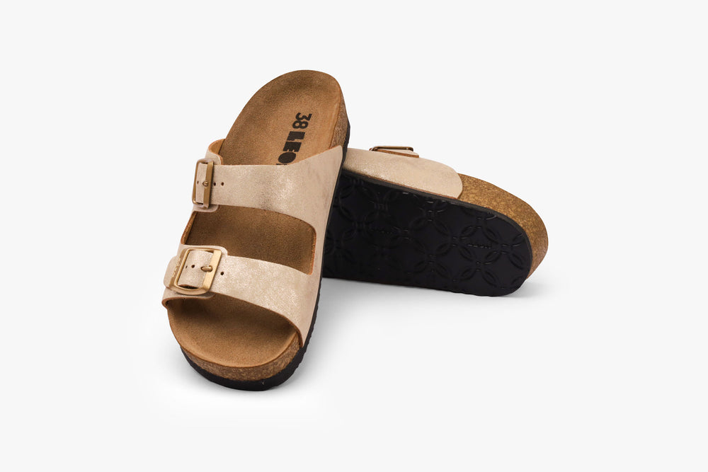 Anna by LEON- Women’s Leather Sandal– Chic Everyday Slip-On Shoes with Cork Style Footbed - LEON Footwear USA