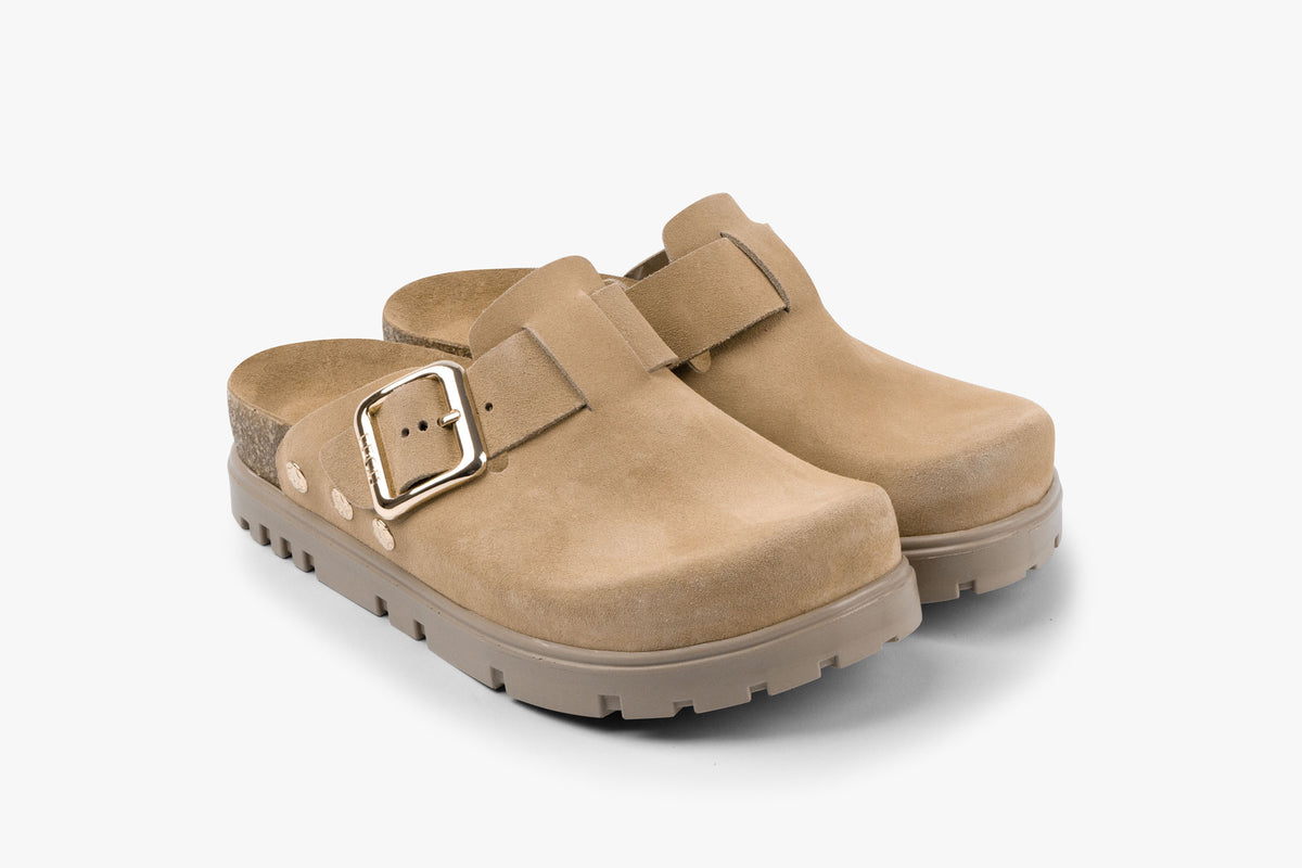 Andora II by LEON- Women’s Leather Platform Clog- Adjustable Buckle & Cork-Style Slide - Leon Footwear 