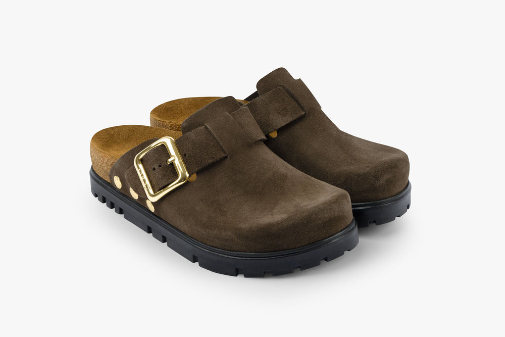 Andora II by LEON- Women’s Leather Platform Clog- Adjustable Buckle & Cork-Style Slide - Leon Footwear 