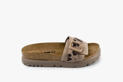 Tessa by LEON- Women’s Leather Sandal – Layered Strap Slide with Cork-style Footbed & Adjustable Buckle - Leon Footwear 
