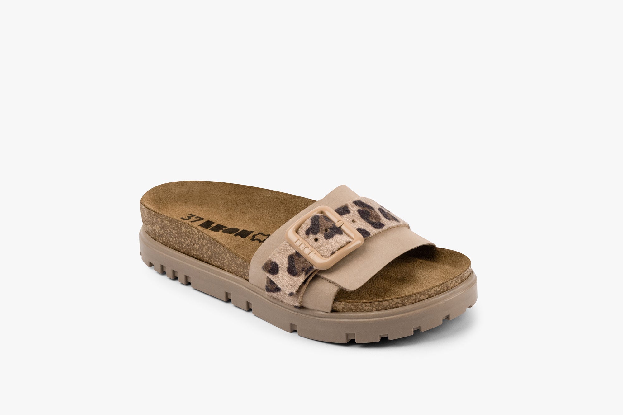 Tessa by LEON- Women’s Leather Sandal – Layered Strap Slide with Cork-style Footbed & Adjustable Buckle - Leon Footwear 