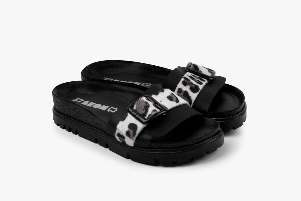 Tessa by LEON- Women’s Leather Sandal – Layered Strap Slide with Cork-style Footbed & Adjustable Buckle - Leon Footwear 