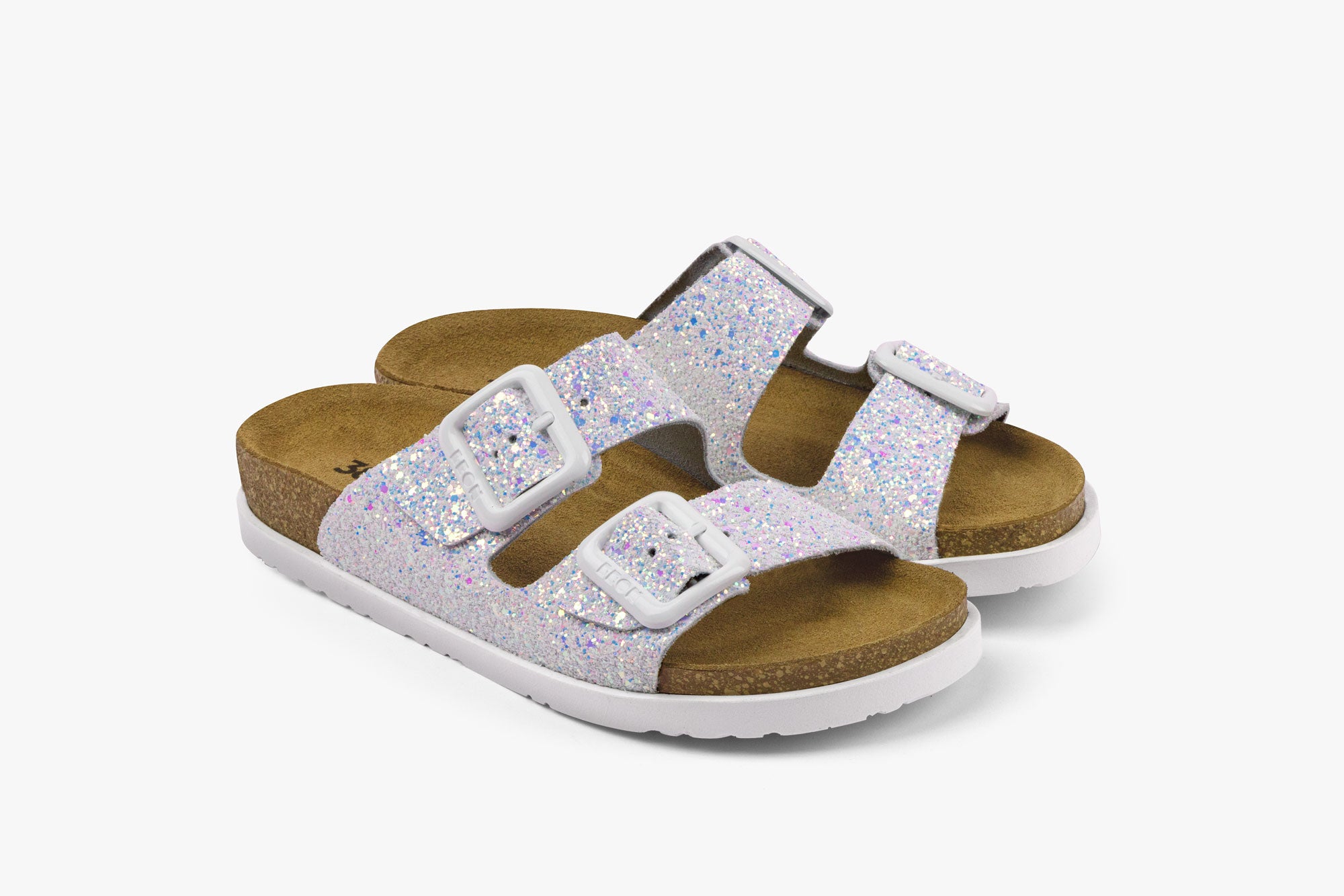 Siena II by LEON– Women’s Leather Sandal- Glitter Double Buckle Slip-on with Cushioned Footbed - Leon Footwear 