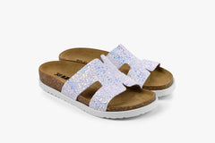 Liora II by LEON- Women’s Leather Sandal- Shimmering Slide Sandals with Glitter Effect - Leon Footwear 