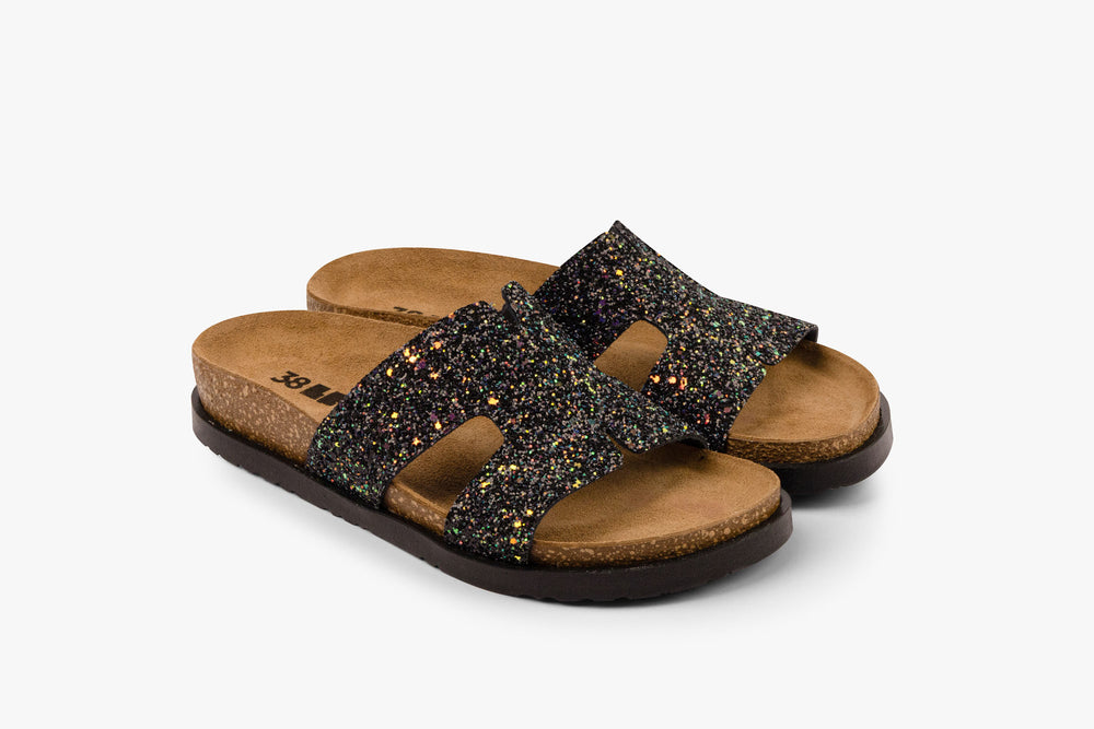 Liora II by LEON- Women’s Leather Sandal- Shimmering Slide Sandals with Glitter Effect - Leon Footwear 
