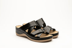 Laura by LEON– Women’s Leather Sandal- Comfort Slide Slip-on with Velcro Straps - Leon Footwear 