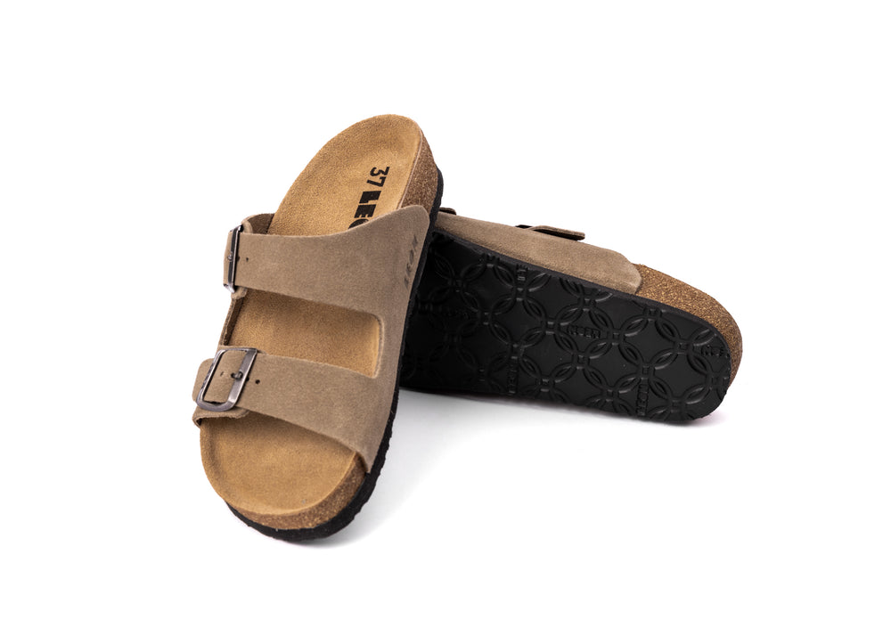 Anna by LEON- Women’s Leather Sandal– Chic Everyday Slip-On Shoes with Cork Style Footbed - LEON Footwear USA