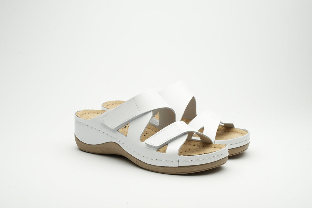 Laura by LEON– Women’s Leather Sandal- Comfort Slide Slip-on with Velcro Straps - Leon Footwear 