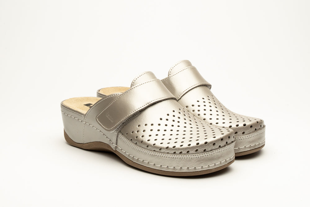 Aurora IV by LEON- Women’s Leather Clog- Perforation and Adjustable Velcro Strap - Leon Footwear 
