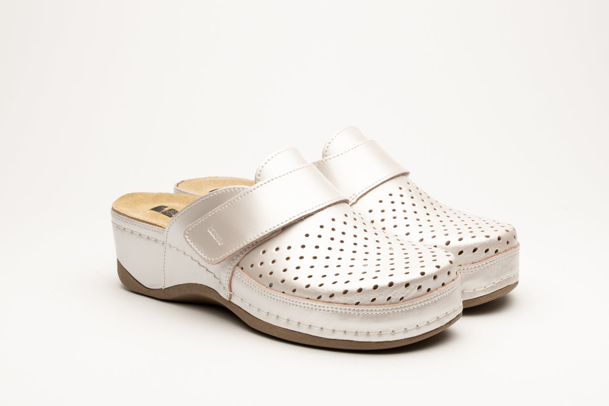 Aurora IV by LEON- Women’s Leather Clog- Perforation and Adjustable Velcro Strap - Leon Footwear 