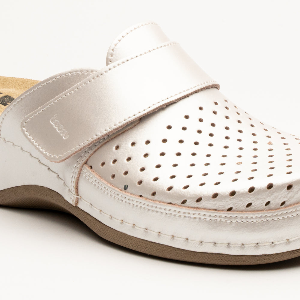 Aurora IV by LEON- Women’s Leather Clog- Perforation and Adjustable Velcro Strap - Leon Footwear 