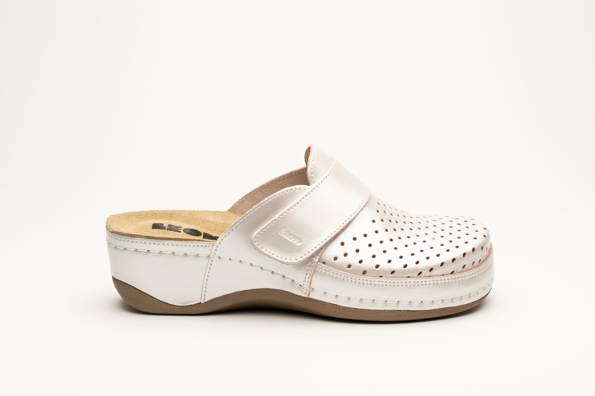 Aurora IV by LEON- Women’s Leather Clog- Perforation and Adjustable Velcro Strap - Leon Footwear 