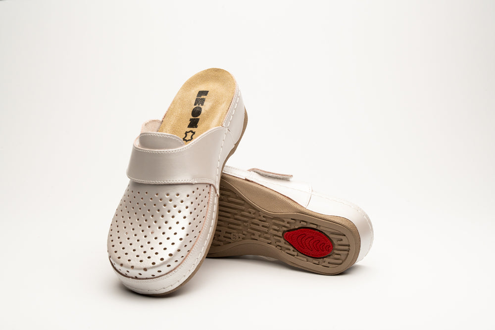 Aurora IV by LEON- Women’s Leather Clog- Perforation and Adjustable Velcro Strap - Leon Footwear 