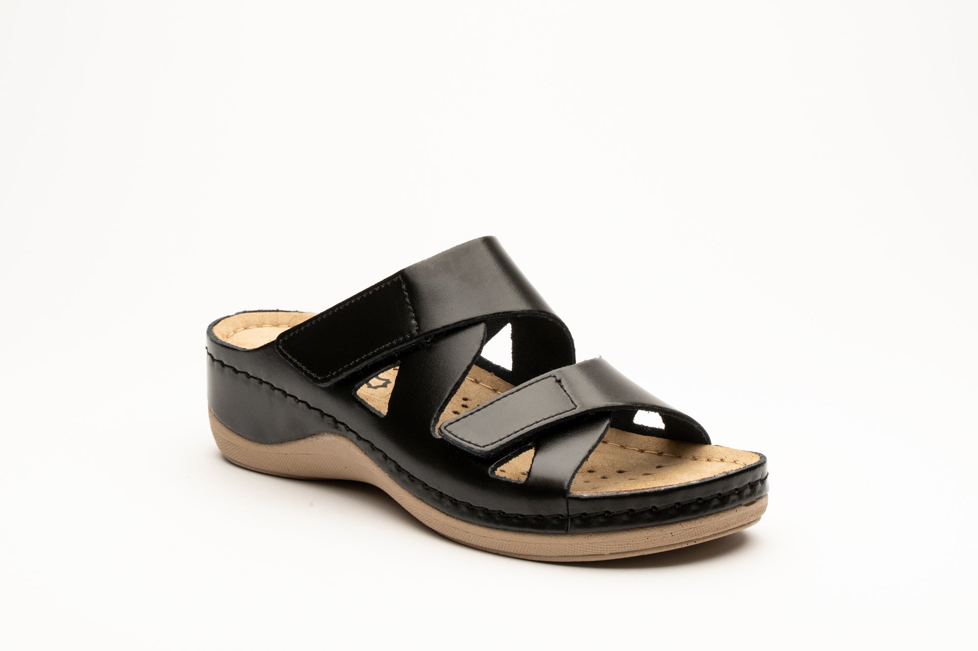 Laura by LEON– Women’s Leather Sandal- Comfort Slide Slip-on with Velcro Straps - Leon Footwear 