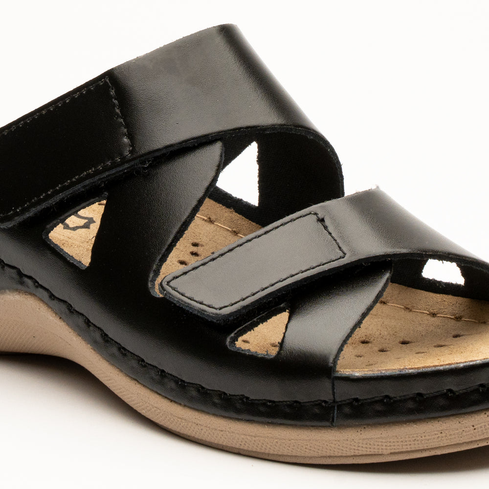 Laura by LEON– Women’s Leather Sandal- Comfort Slide Slip-on with Velcro Straps - Leon Footwear 