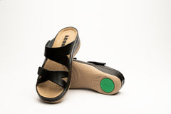 Laura by LEON– Women’s Leather Sandal- Comfort Slide Slip-on with Velcro Straps - Leon Footwear 