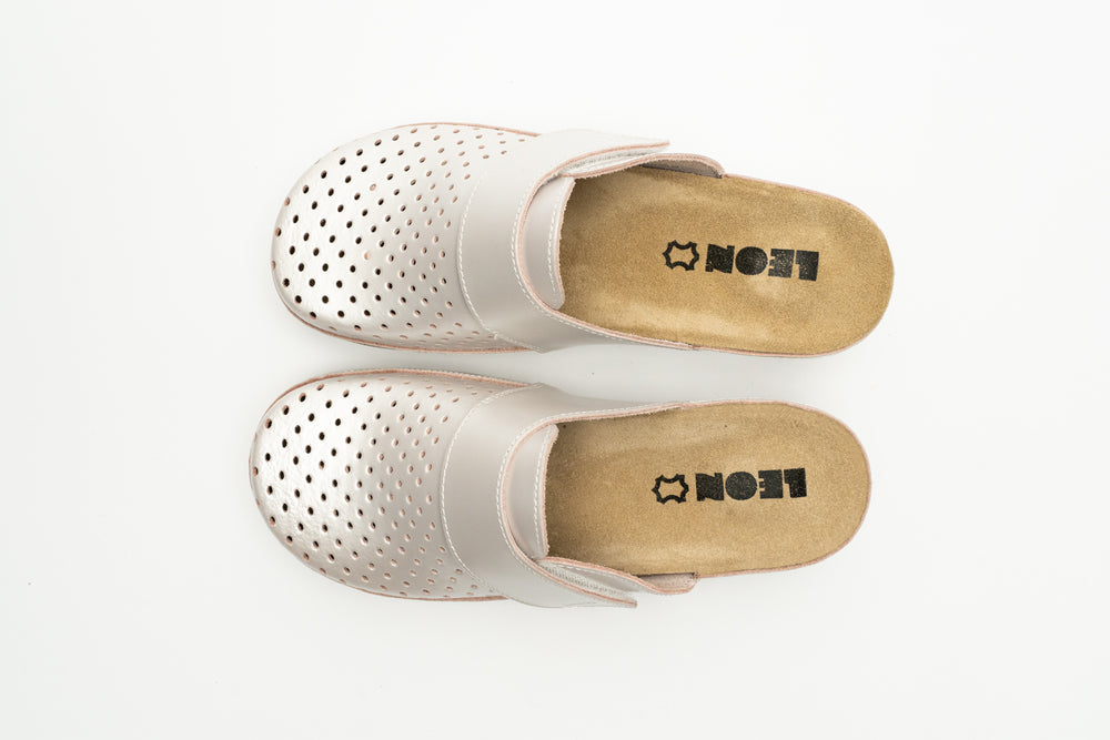 Aurora IV by LEON- Women’s Leather Clog- Perforation and Adjustable Velcro Strap - Leon Footwear 